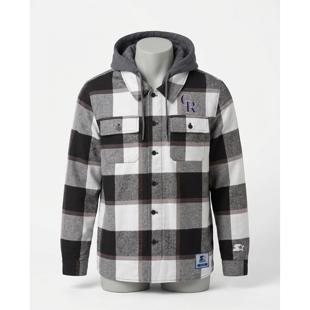 NEW STARTER men's colorado rockies cotton flannel full-snap jacket in black